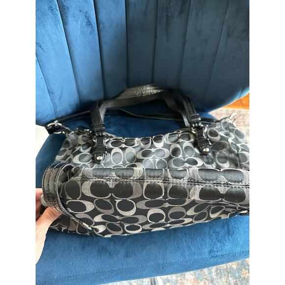Coach Shoulder Bag Purse Tri Color Signature Alexandra Satchel Black Grey - Picture 5 of 16